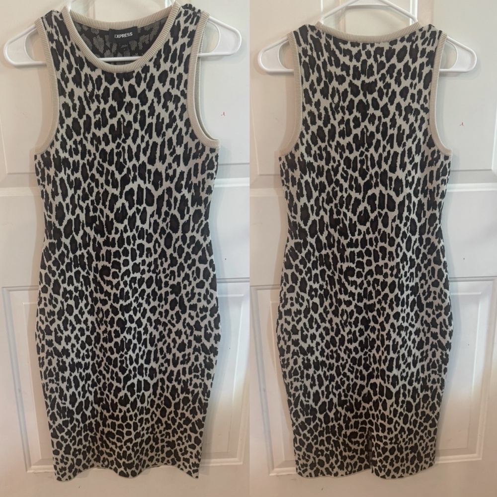 Express Black and Cream Animal Print Midi Dress